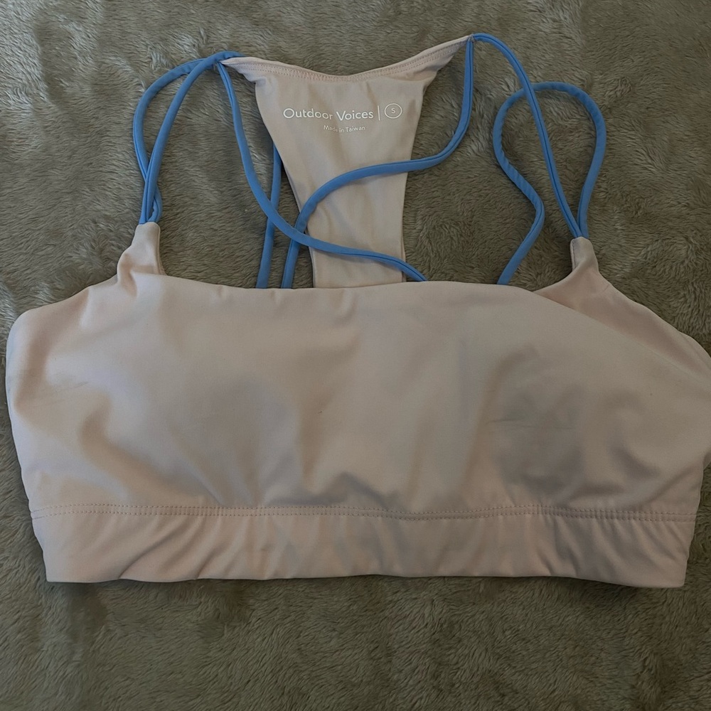 Outdoor Voices Beige Blue Strappy Sports Bra